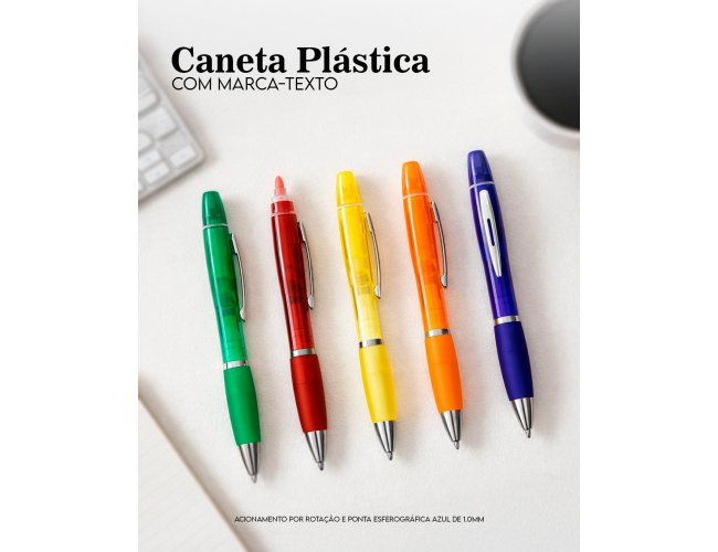 Caneta Pl�stica com Marca-Texto - Modelo DEC 09112